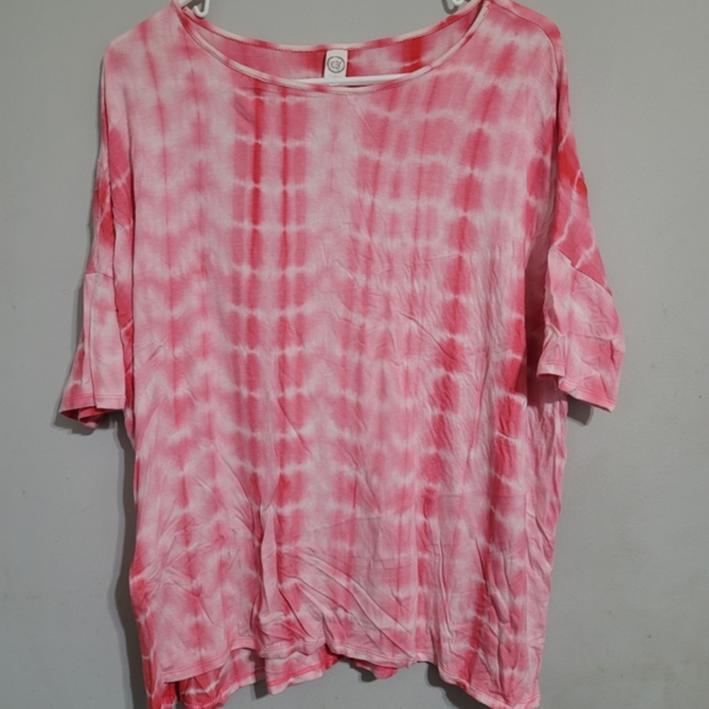 Cy Fashion Women's Tie‎ Dye Oversized Top Tee Pink white Size Medium